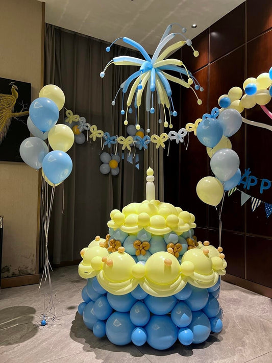 🎂 Blue & Yellow Balloon Cake Setup