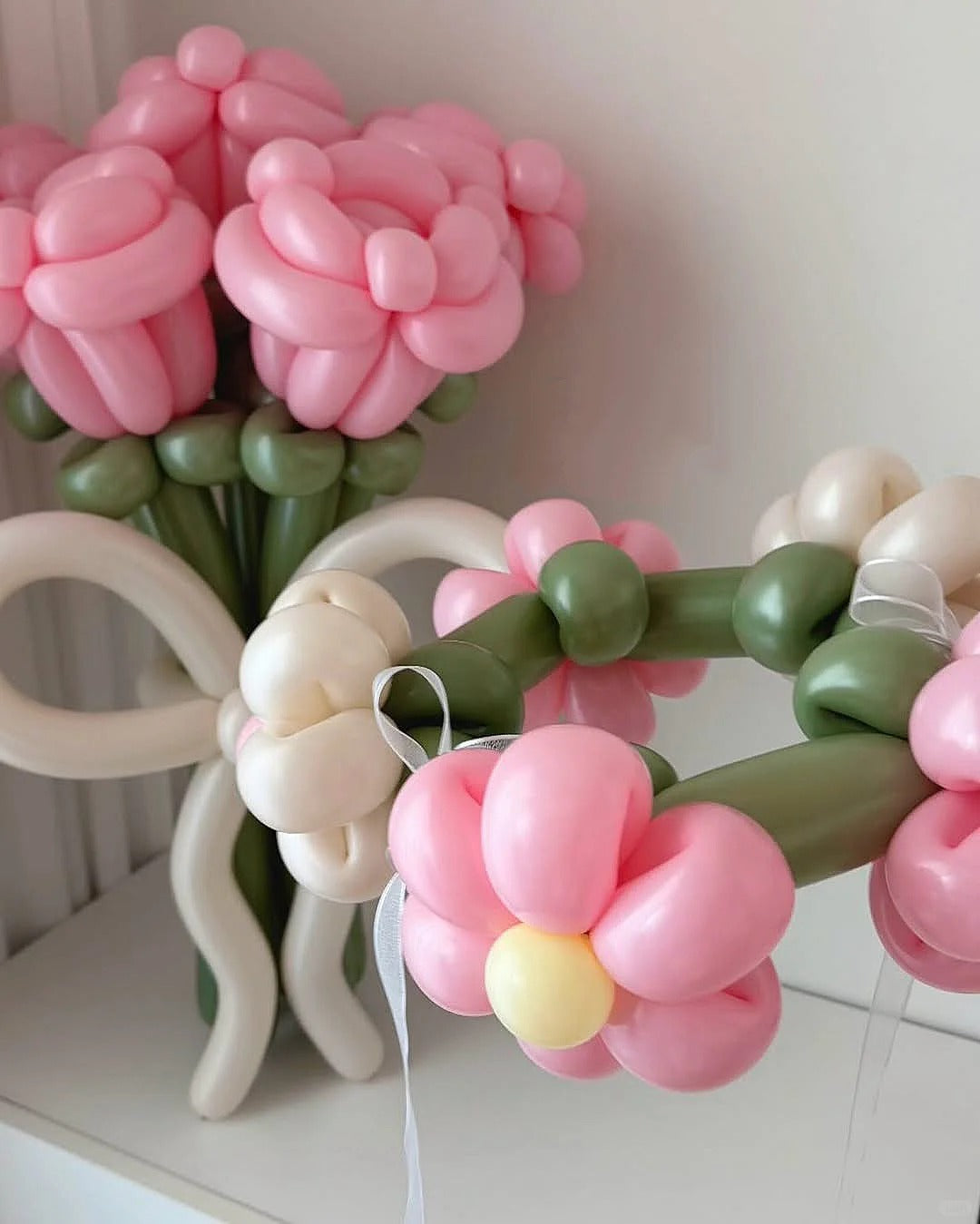 Blush Tulip Whisper – Balloon Bouquet + Crown Set