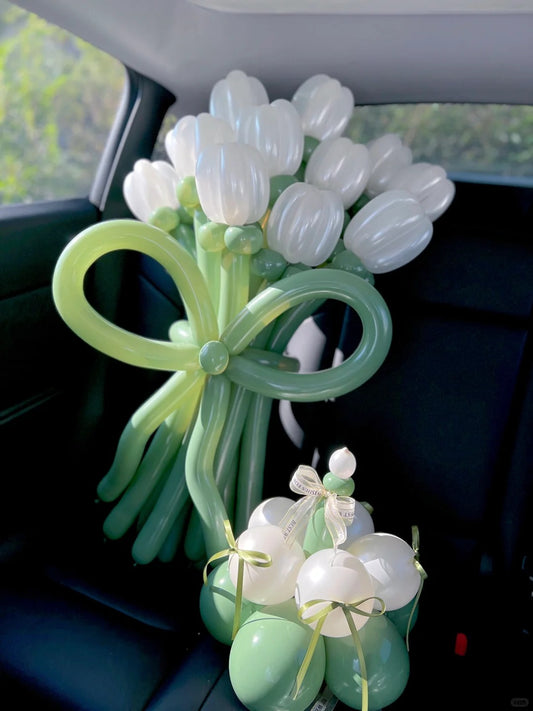 White Tulip Balloon Bouquet; Mini Cake Duo