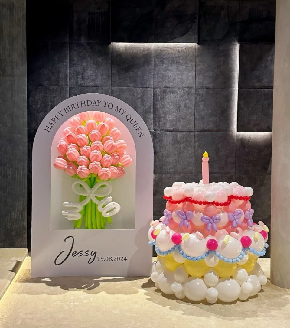 🎂 "Pastel Bloom" Airy Cake & Frame Set