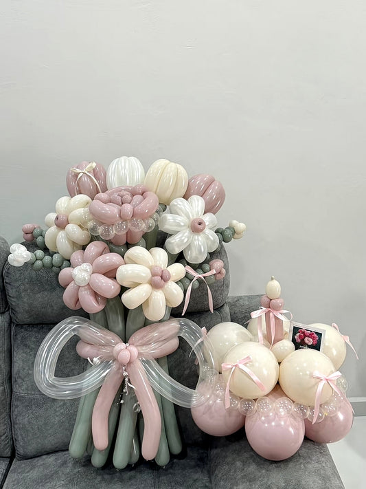 🌸 Blush Harmony Set – Luxe Air Floral + Balloon Cake Duo