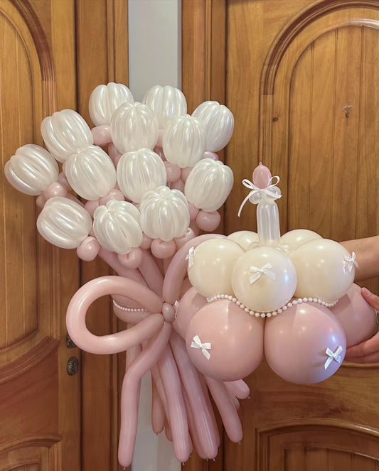 Blush Tulip Balloon Bouquet ; Mini Cake Set