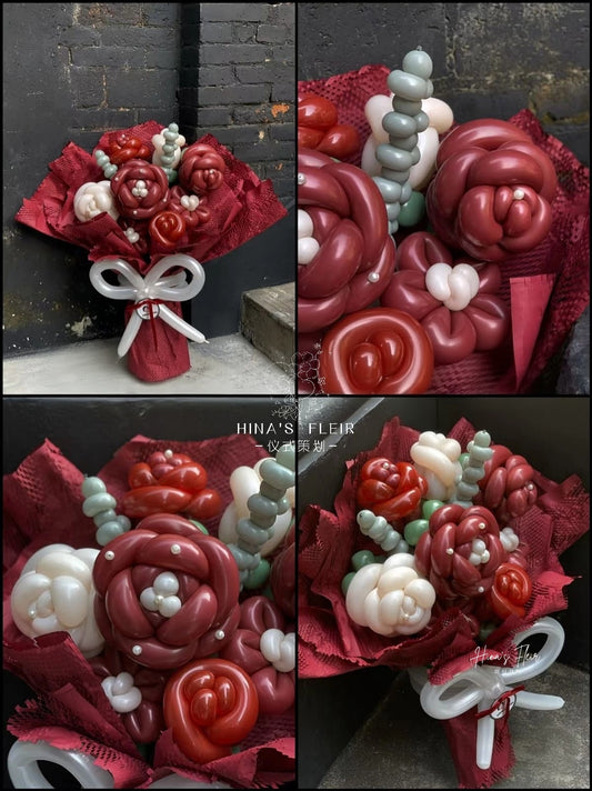 Crimson Grace – Retro Camellia Balloon Bouquet