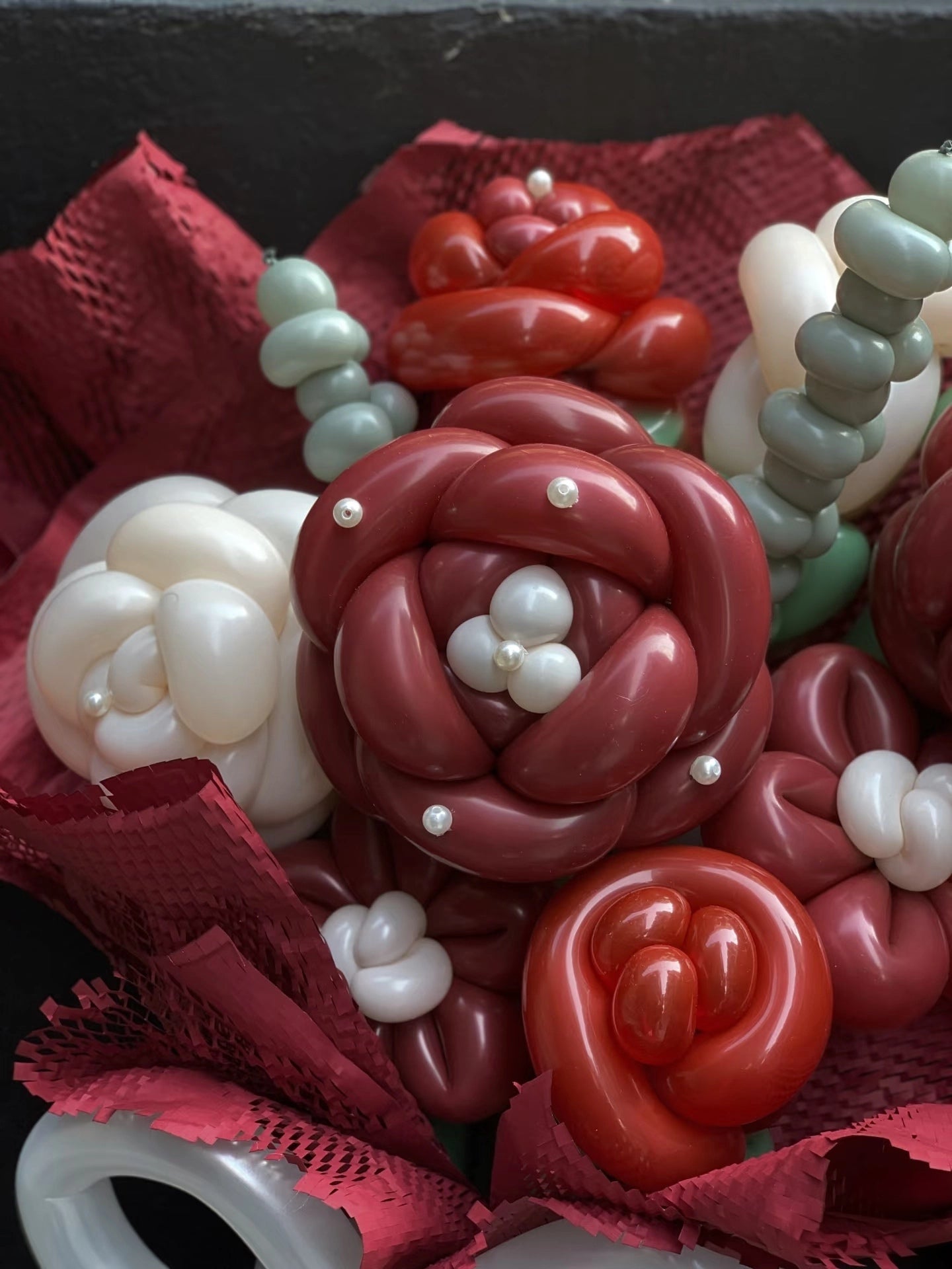 Crimson Grace – Retro Camellia Balloon Bouquet